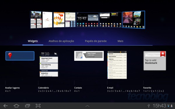 Seletor de Widgets na interface TouchWiz UX | Clique para ampliar
